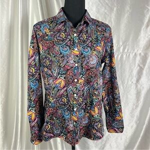 Lands’ End Paisley No Iron Supima Cotton Button-Up Blouse – Preppy Workwear 12P